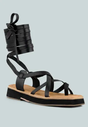 BLEDEL Black Lace Up Square Toe Gladiator Sandals