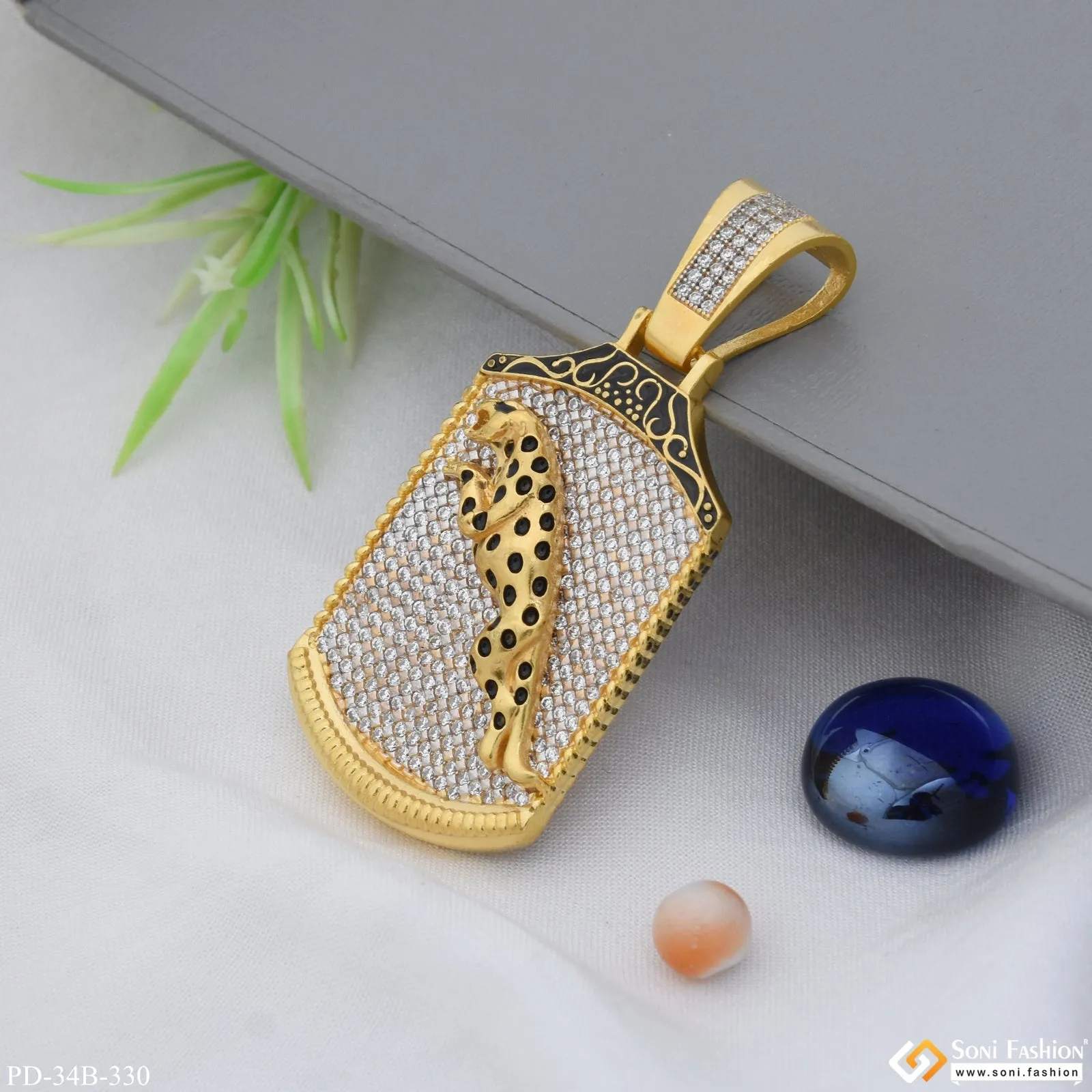 1 Gram Gold Forming Jaguar with Diamond Delicate Design Pendant for Men - Style B330