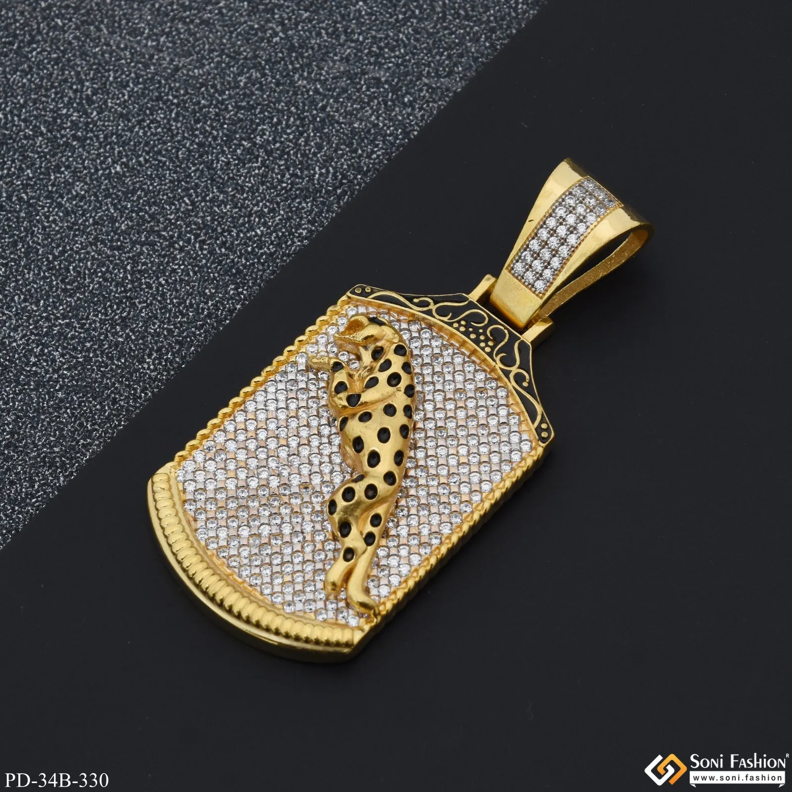 1 Gram Gold Forming Jaguar with Diamond Delicate Design Pendant for Men - Style B330