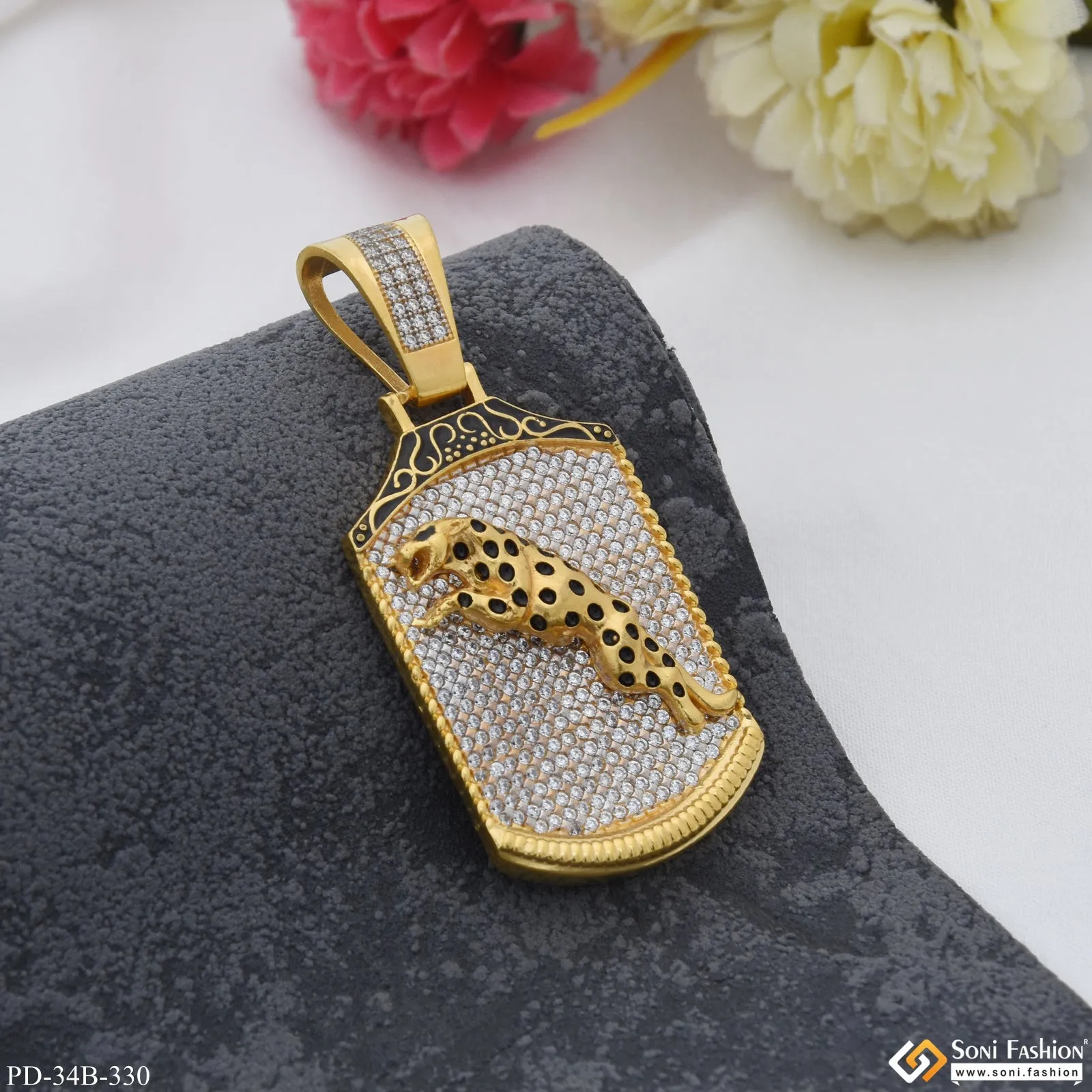 1 Gram Gold Forming Jaguar with Diamond Delicate Design Pendant for Men - Style B330