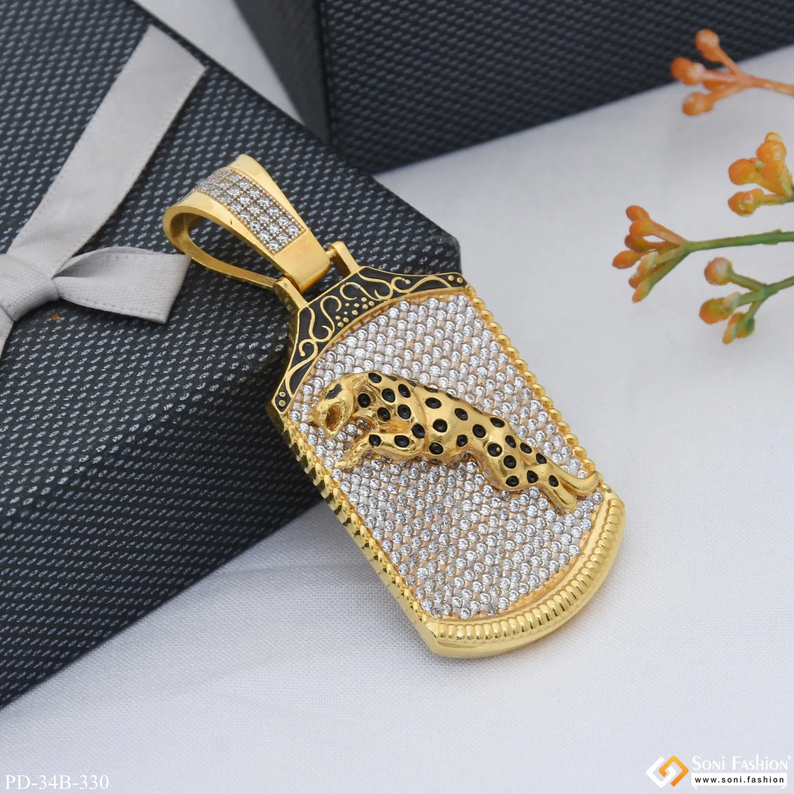 1 Gram Gold Forming Jaguar with Diamond Delicate Design Pendant for Men - Style B330