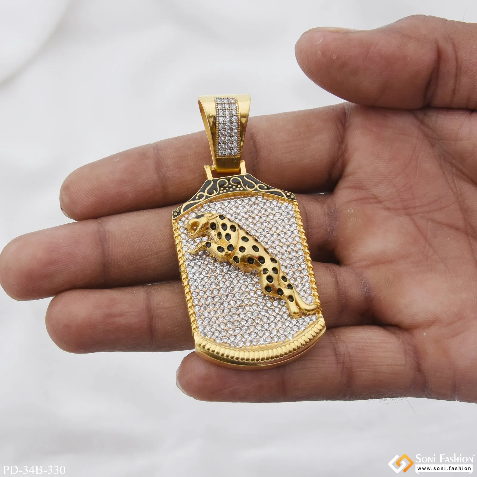 1 Gram Gold Forming Jaguar with Diamond Delicate Design Pendant for Men - Style B330