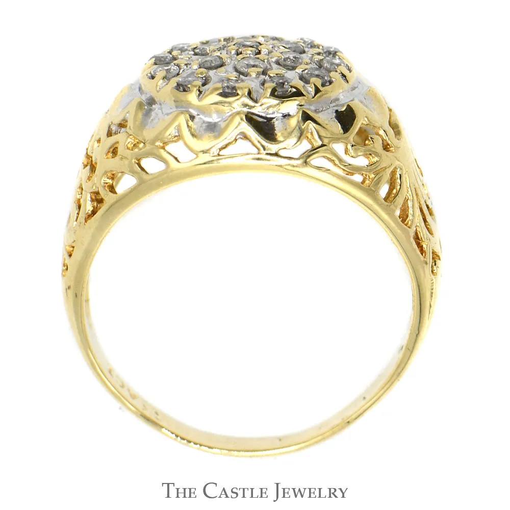 1/2cttw Kentucky Diamond Cluster Ring with Filigree Sides in 10k Yellow Gold