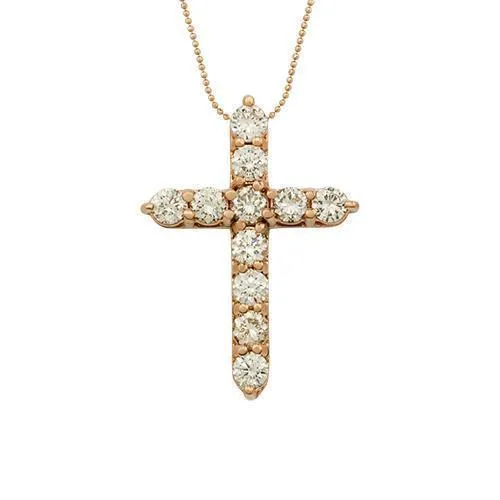 14k Rose Gold Diamond Cross Pendant 3.61 Ctw