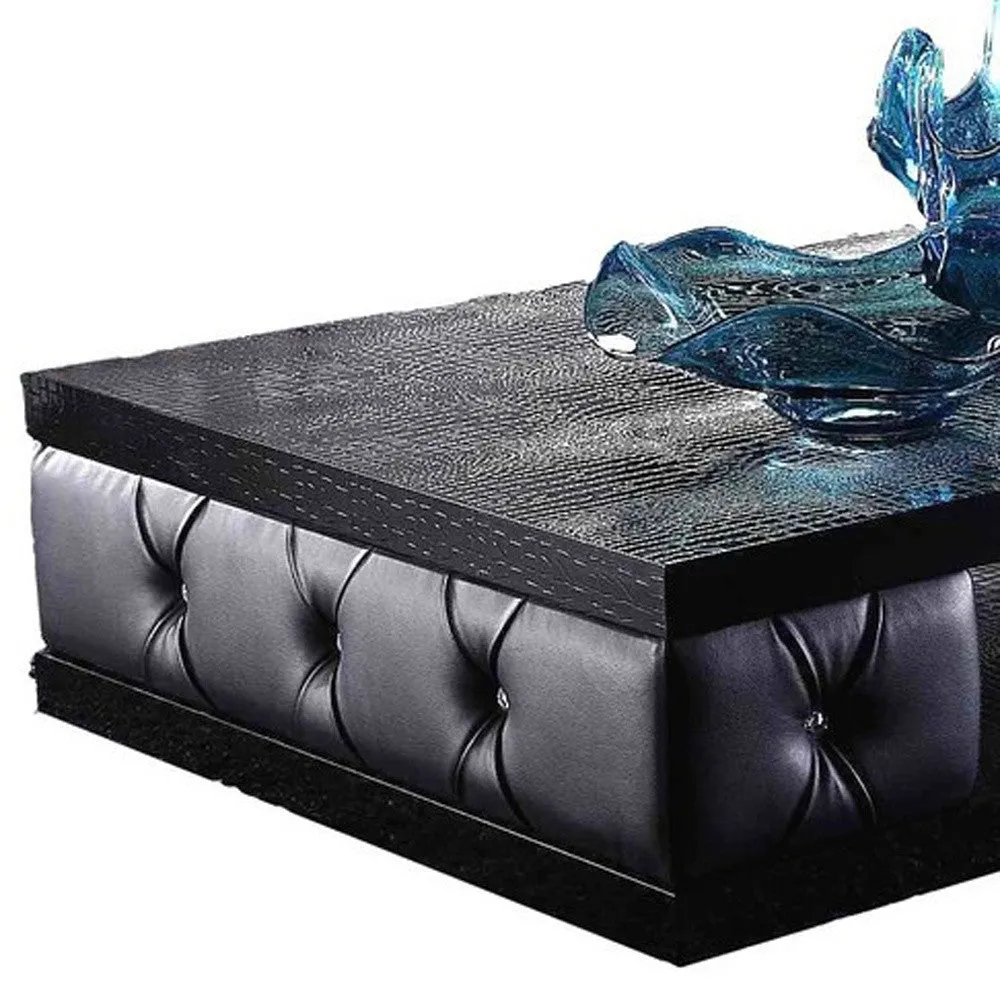 15" Black Leatherette Coffee Table With Crystals