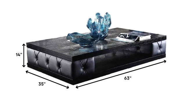 15" Black Leatherette Coffee Table With Crystals