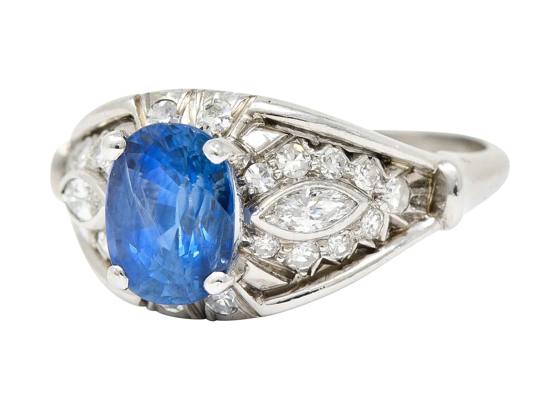 1950's Mid-Century 2.40 CTW Sapphire Diamond Platinum Bombe Band Ring