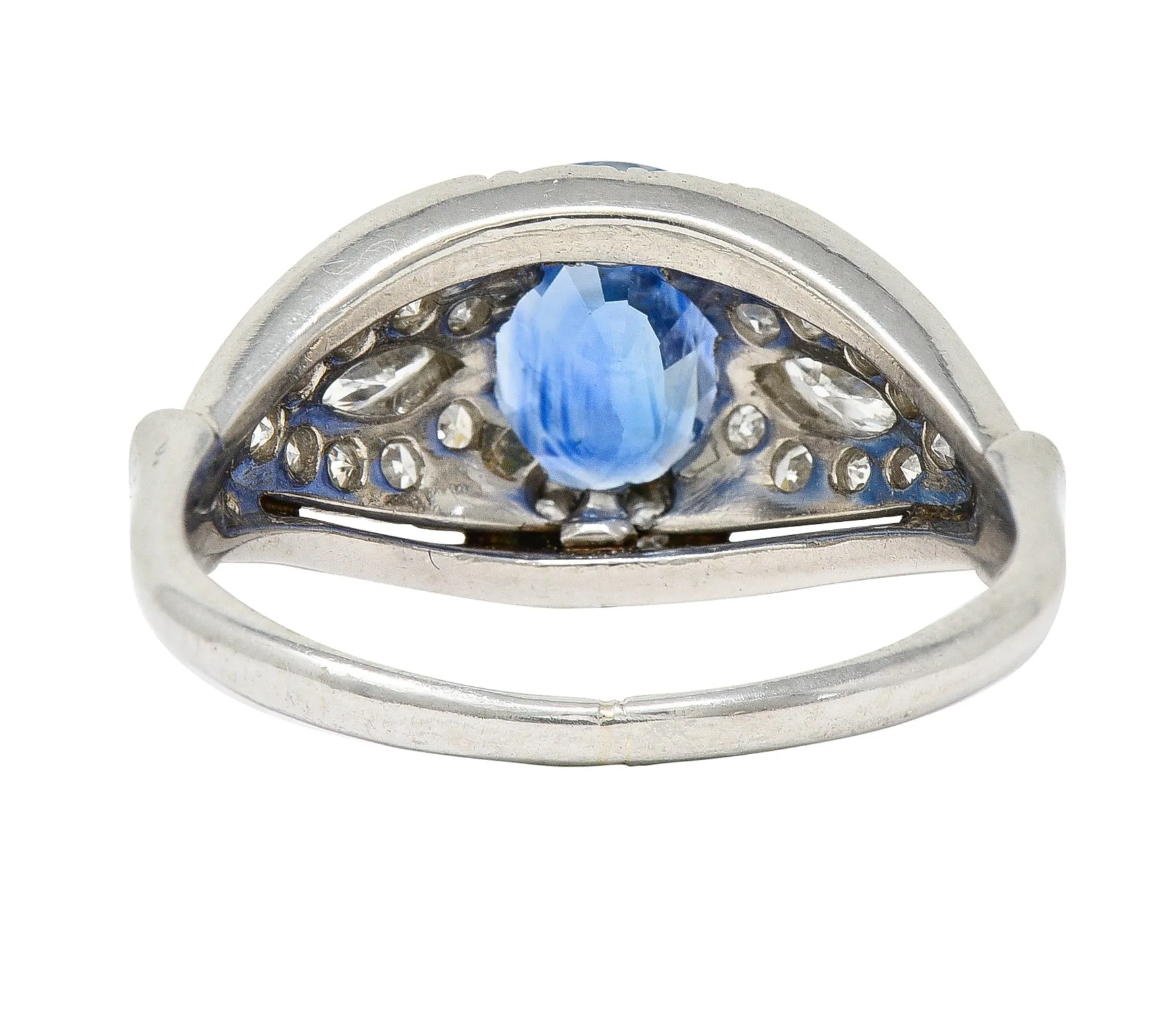 1950's Mid-Century 2.40 CTW Sapphire Diamond Platinum Bombe Band Ring