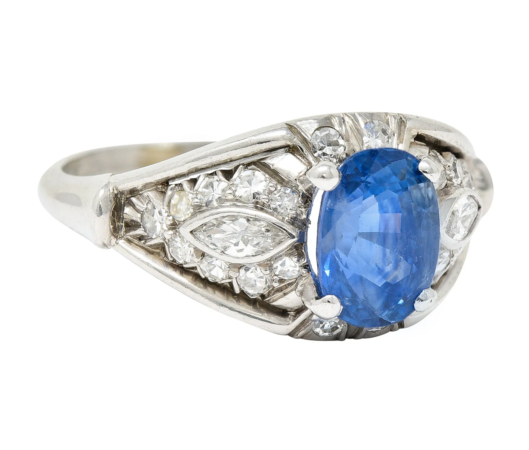 1950's Mid-Century 2.40 CTW Sapphire Diamond Platinum Bombe Band Ring