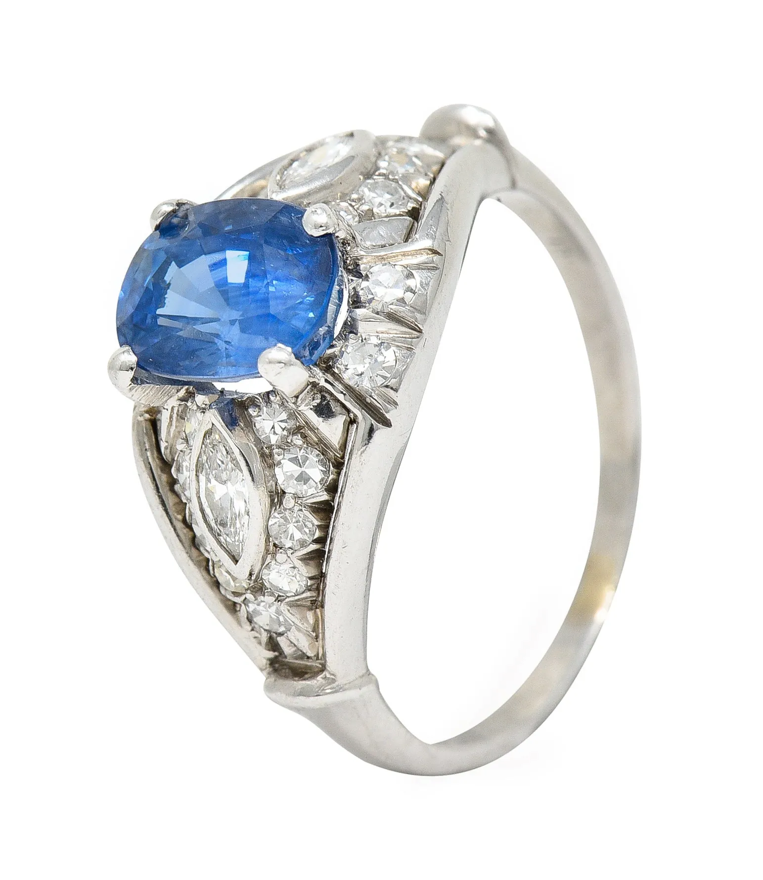 1950's Mid-Century 2.40 CTW Sapphire Diamond Platinum Bombe Band Ring