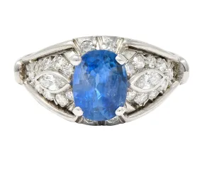 1950's Mid-Century 2.40 CTW Sapphire Diamond Platinum Bombe Band Ring