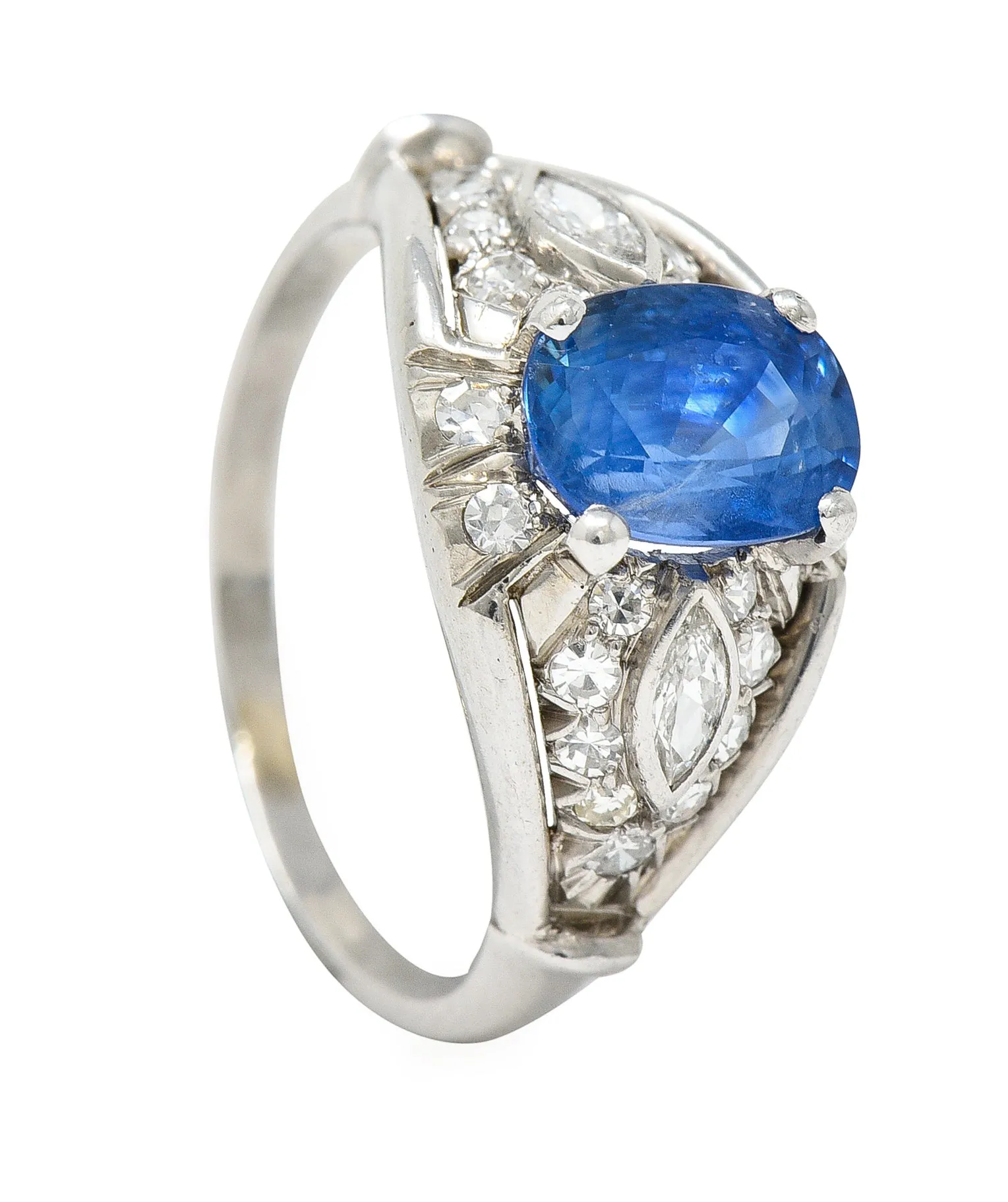 1950's Mid-Century 2.40 CTW Sapphire Diamond Platinum Bombe Band Ring