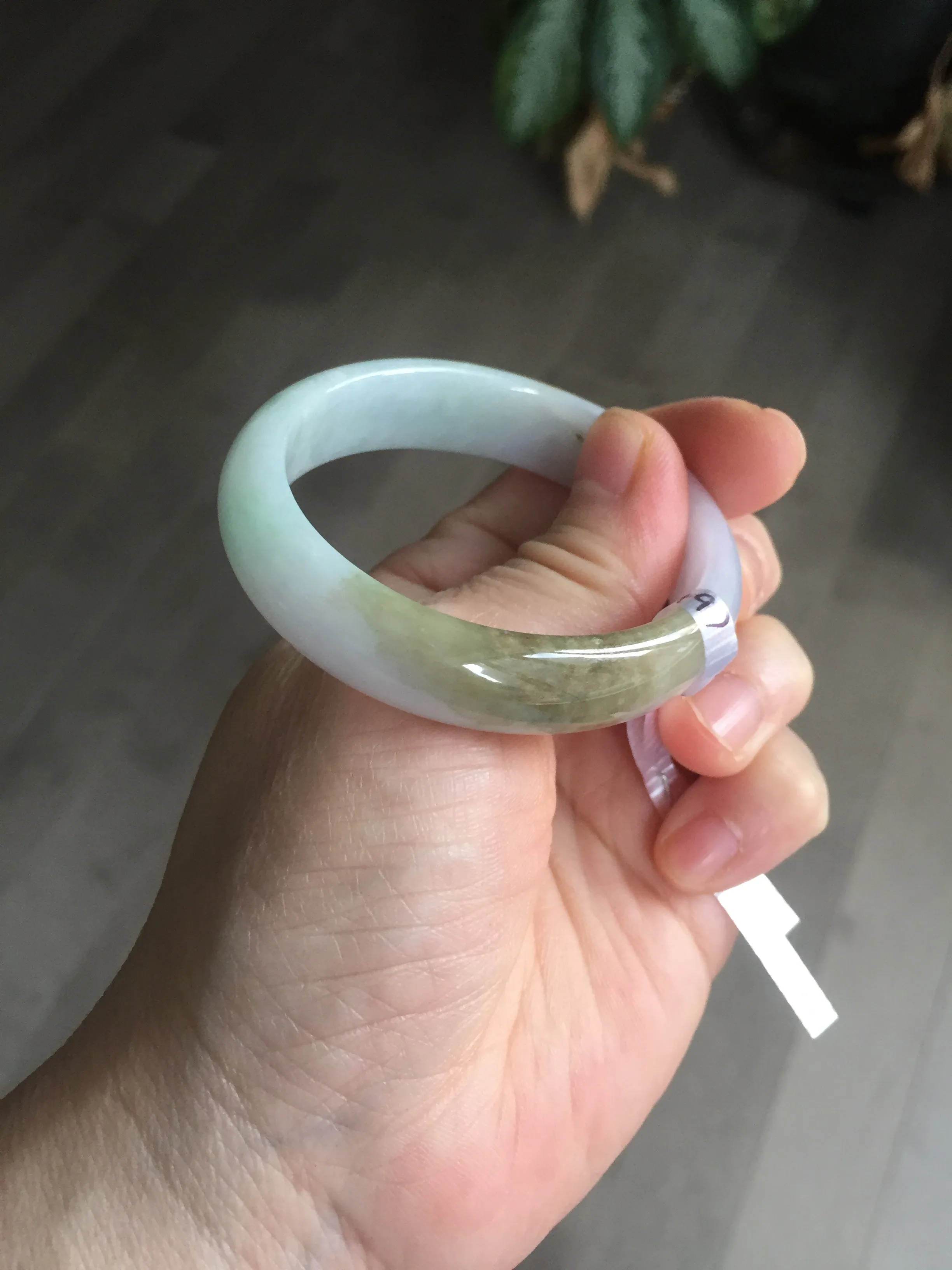 47.5mm Certified Type A 100% Natural light green/purple/brown (Fu Lu Shou) oval Jadeite Jade bangle AT57-4197