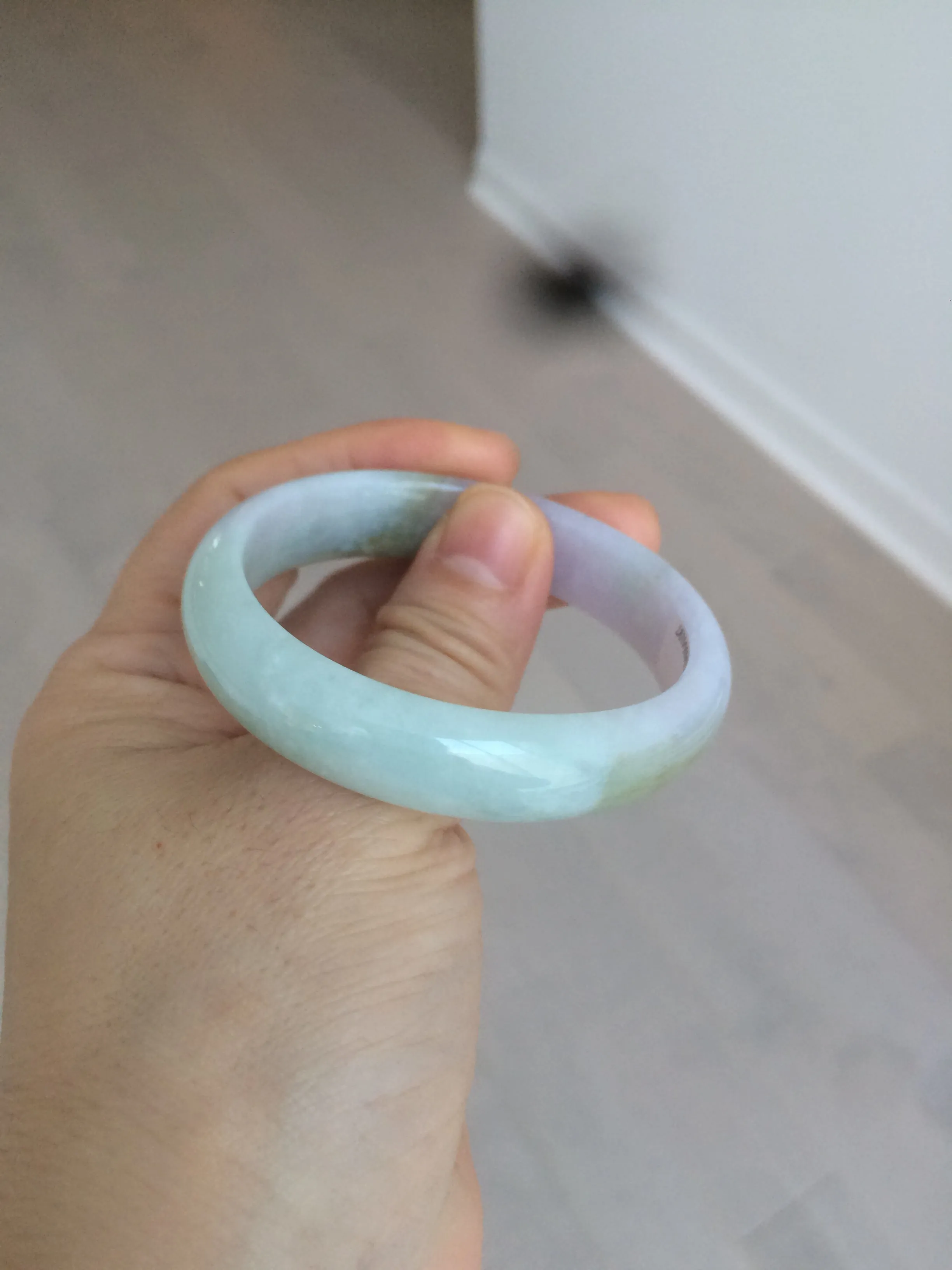 47.5mm Certified Type A 100% Natural light green/purple/brown (Fu Lu Shou) oval Jadeite Jade bangle AT57-4197