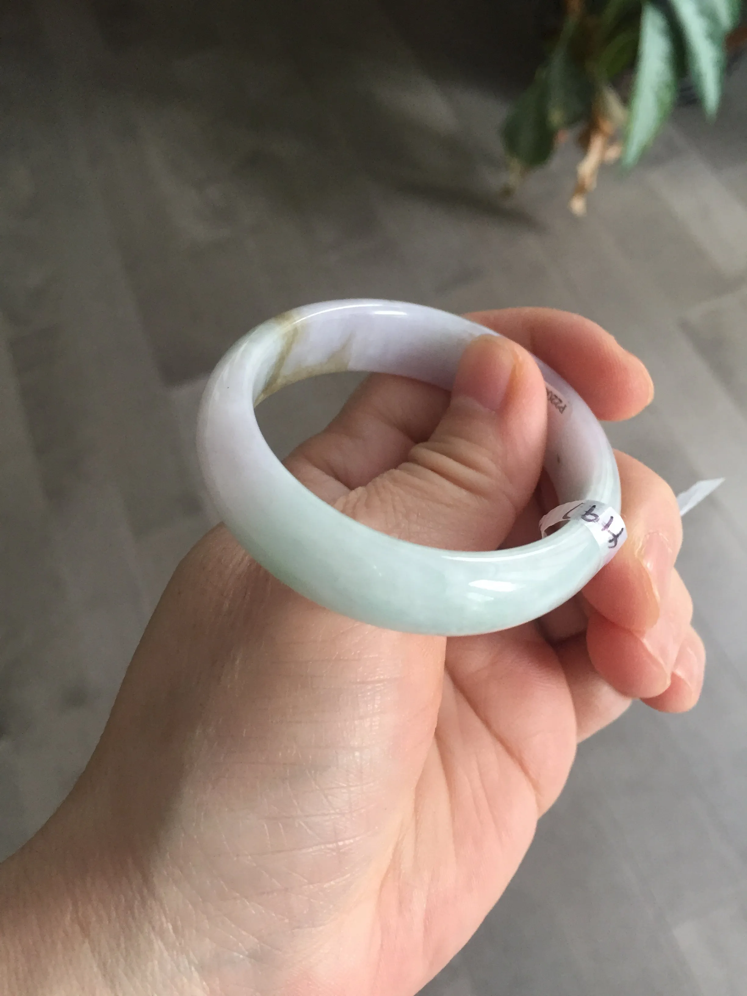 47.5mm Certified Type A 100% Natural light green/purple/brown (Fu Lu Shou) oval Jadeite Jade bangle AT57-4197