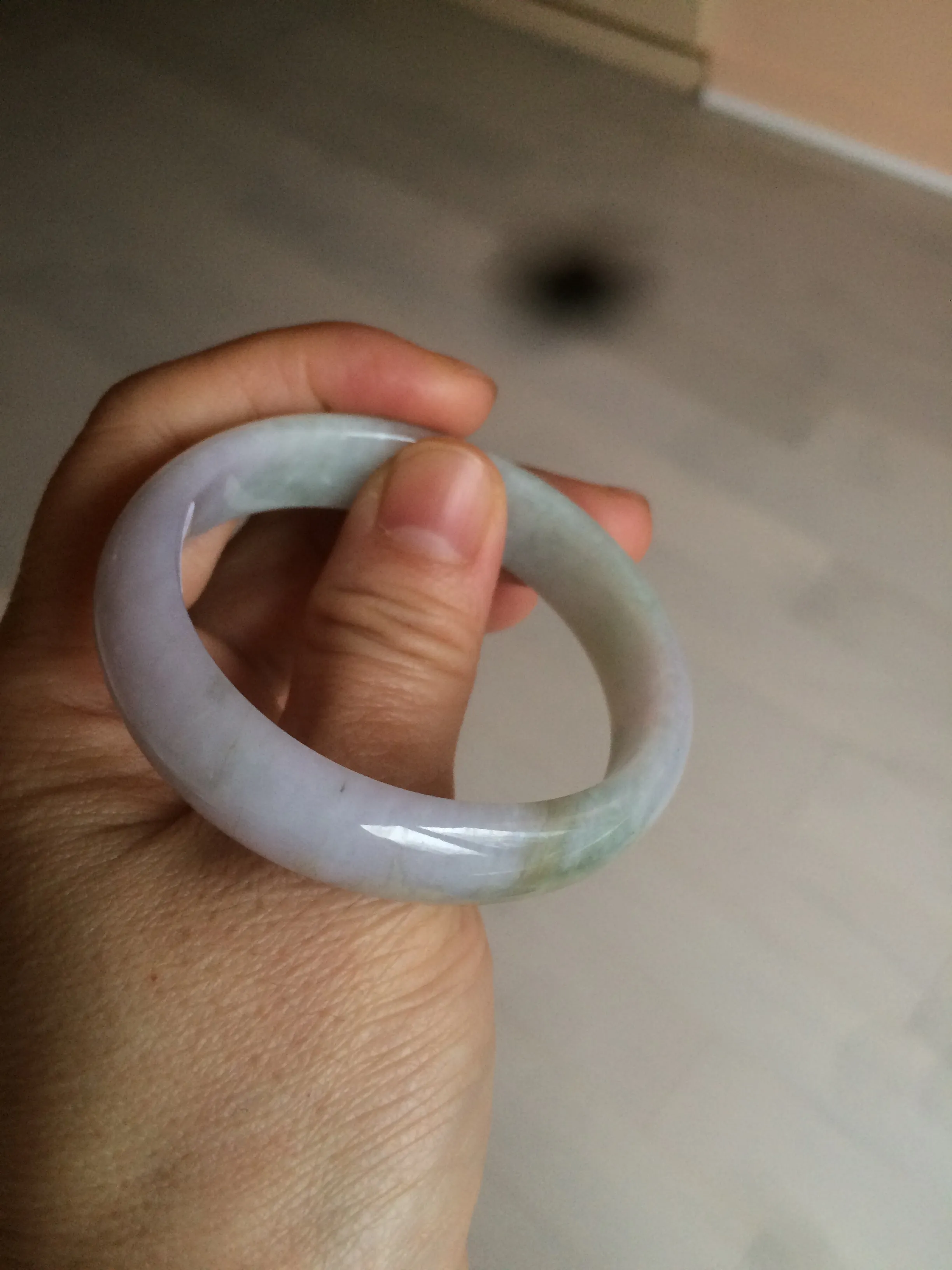 47.5mm Certified Type A 100% Natural light green/purple/brown (Fu Lu Shou) oval Jadeite Jade bangle AT57-4197