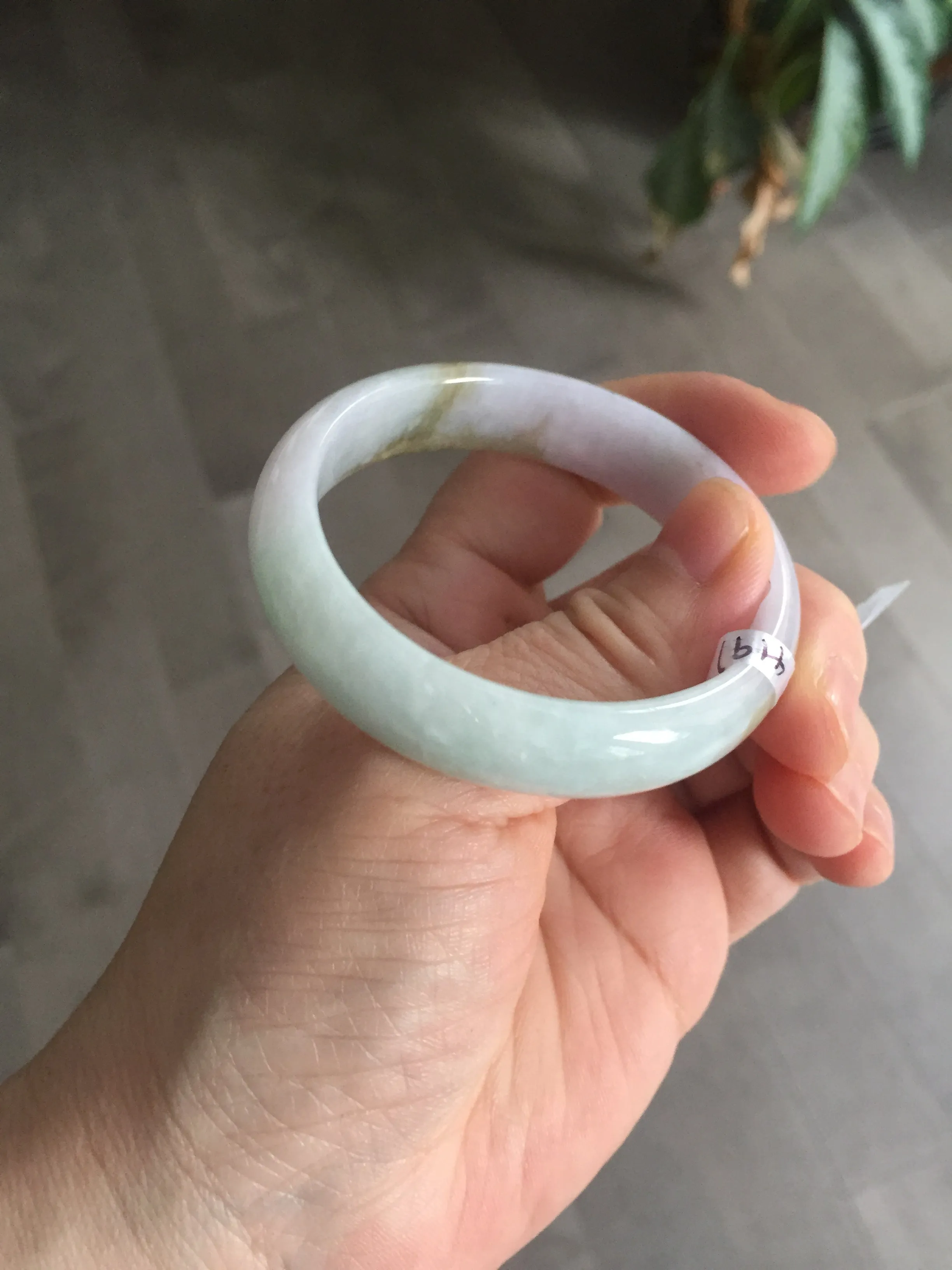 47.5mm Certified Type A 100% Natural light green/purple/brown (Fu Lu Shou) oval Jadeite Jade bangle AT57-4197