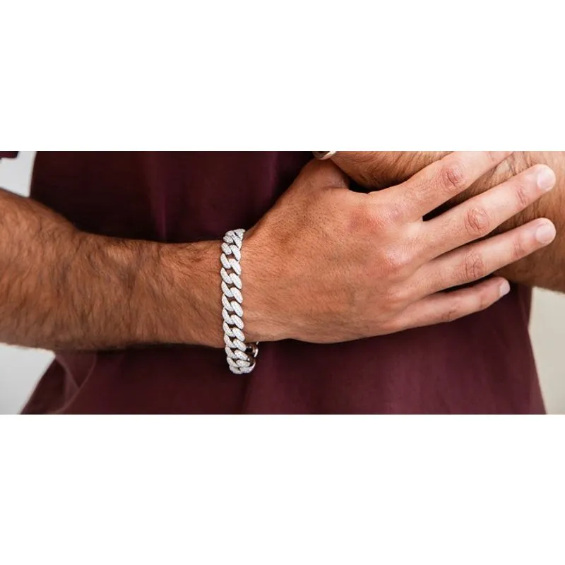 925 Sterling Silver Thick Links Bracelet with Zirconia