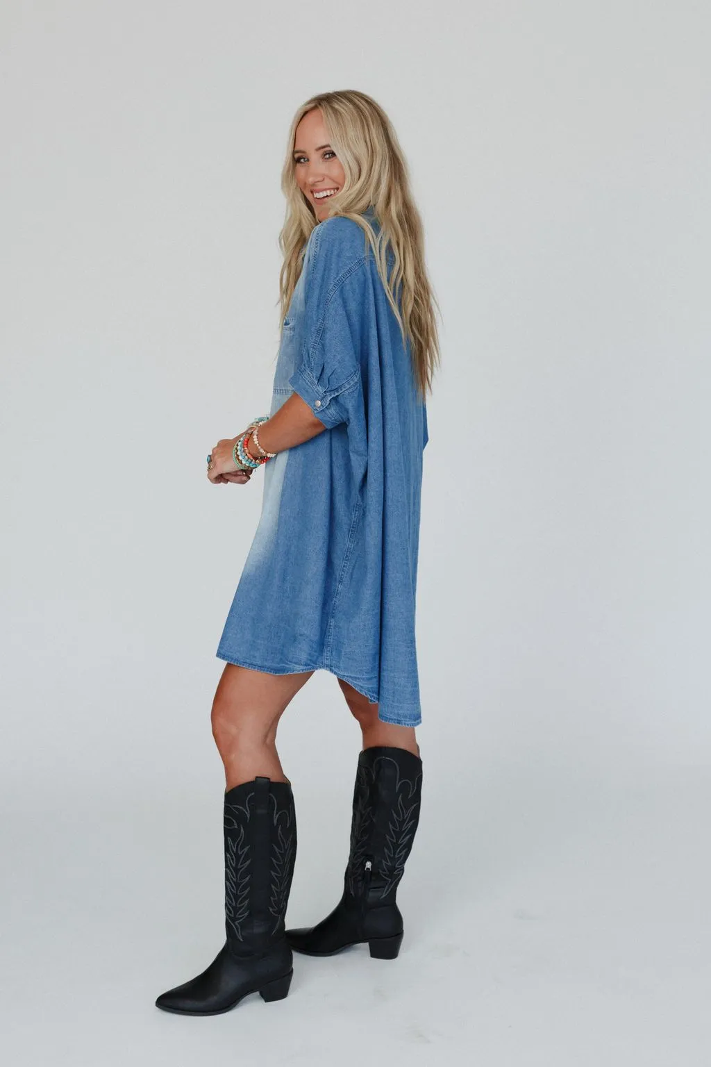 All Yours Dolman Sleeve Tunic Dress - Denim