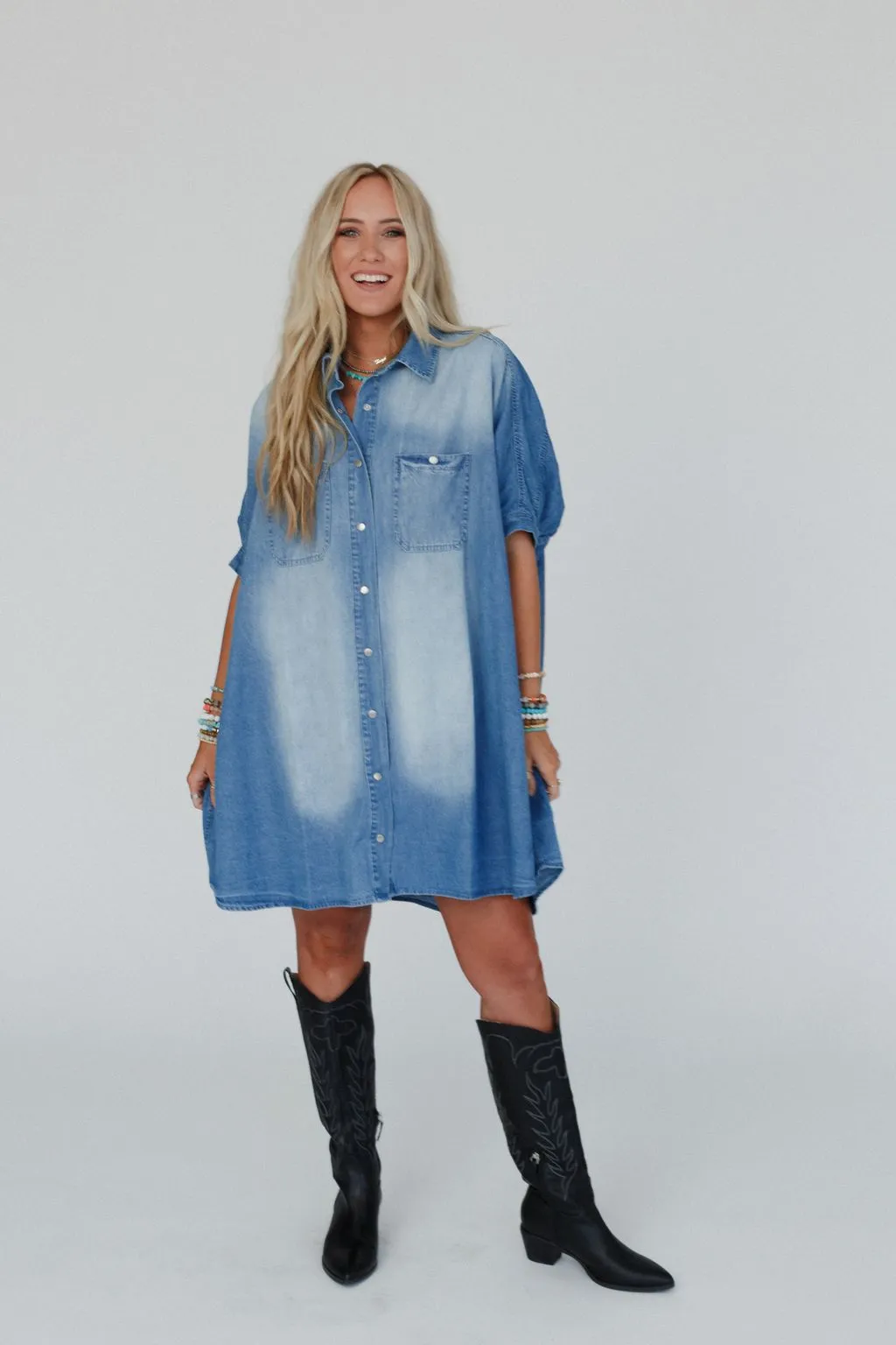 All Yours Dolman Sleeve Tunic Dress - Denim