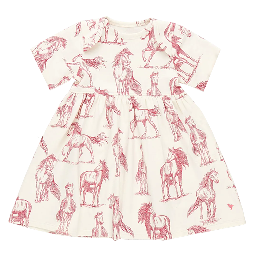 Baby Girls Organic Steph Dress - Vintage Rose Horses