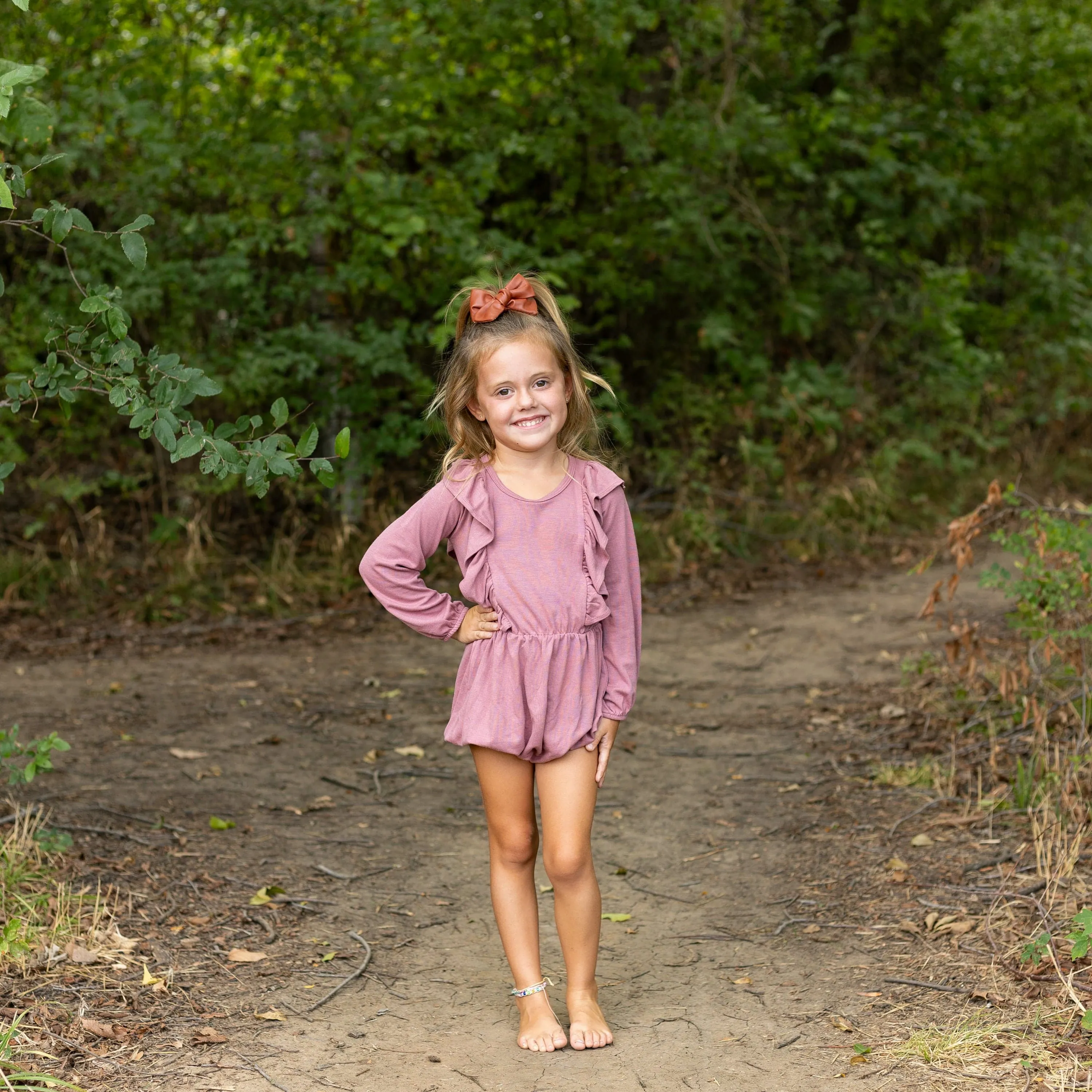 Bamboo Jersey Long Sleeve Bubble Romper in Dusty Rose