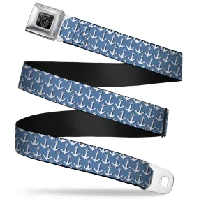 BD Wings Logo CLOSE-UP Full Color Black Silver Seatbelt Belt - Anchor2 Monogram Baby Blue/Navy/White Webbing