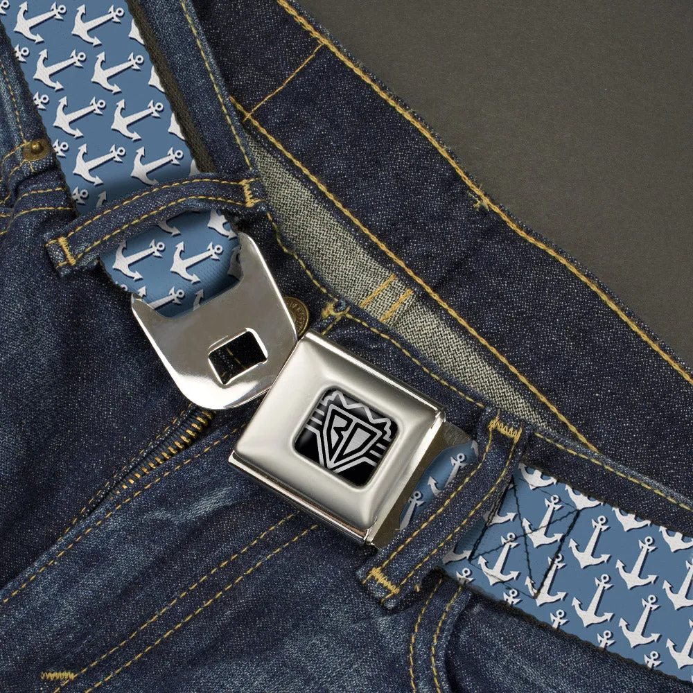 BD Wings Logo CLOSE-UP Full Color Black Silver Seatbelt Belt - Anchor2 Monogram Baby Blue/Navy/White Webbing