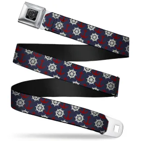 BD Wings Logo CLOSE-UP Full Color Black Silver Seatbelt Belt - Anchor3/Helm Monogram Navy/Red/Cream Webbing