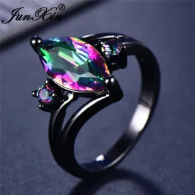 Black Band w/ Iridescent Zircon Marquise Oval Ring