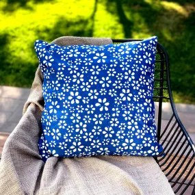 Block Print Throw Pillow Case in 20"x 20" Mix and Match Floral Blue and White Block Print Throw Pillow Cover for Guest Room, Home Decor