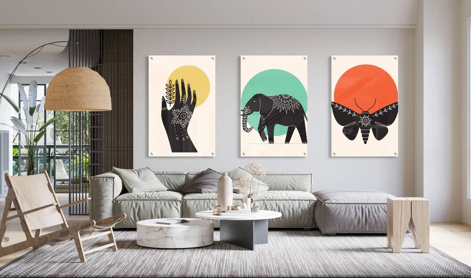 Bohemian Art Set of 3 Prints Modern Wall Art Modern Artwork