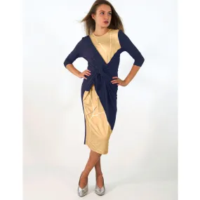 Boho Chic Dress: Stitched Navy/Camel Kintsugi