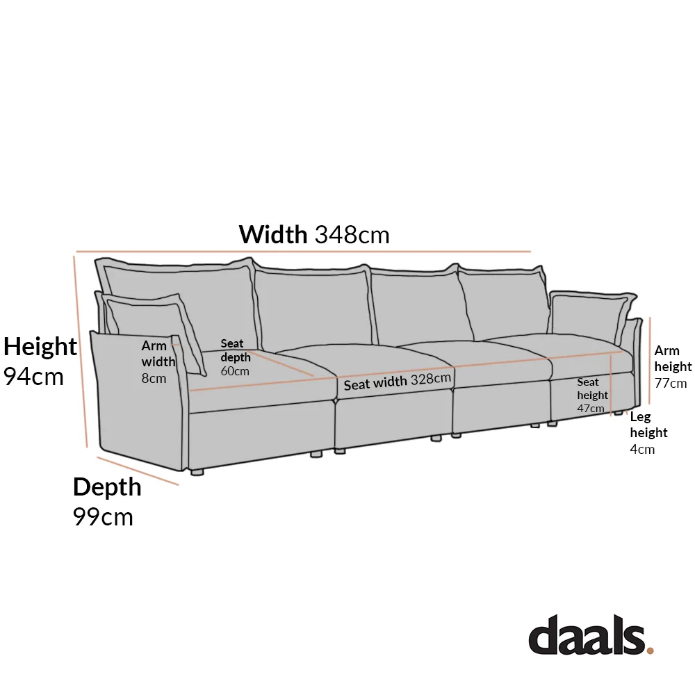 Byron Pillow Edge Mist Grey Boucle Modular Sofa, 4-Seater