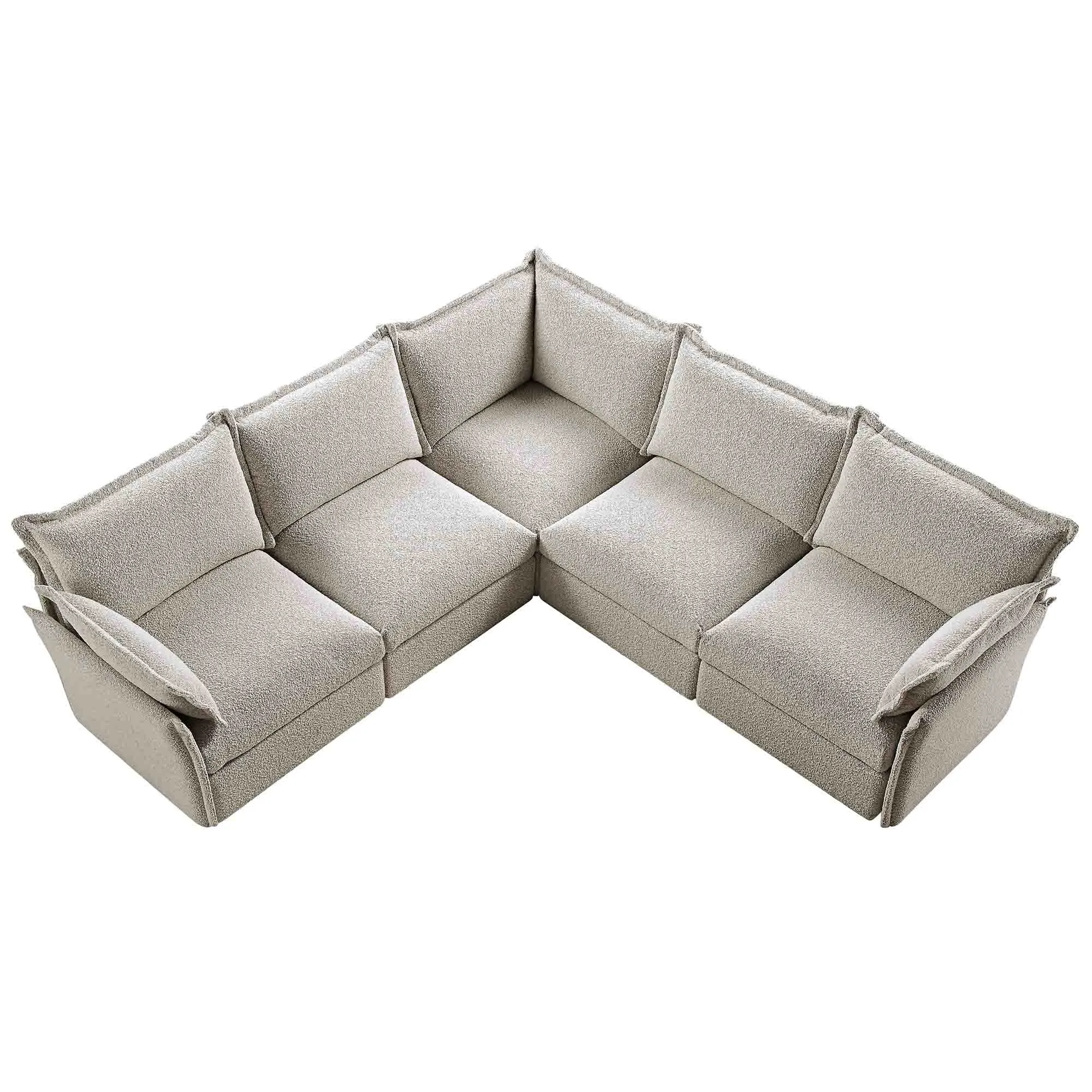 Byron Pillow Edge Mist Grey Boucle Modular Sofa, 5-Seater Corner