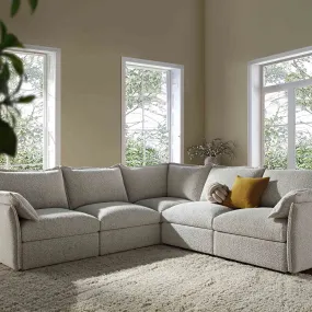 Byron Pillow Edge Mist Grey Boucle Modular Sofa, 5-Seater Corner