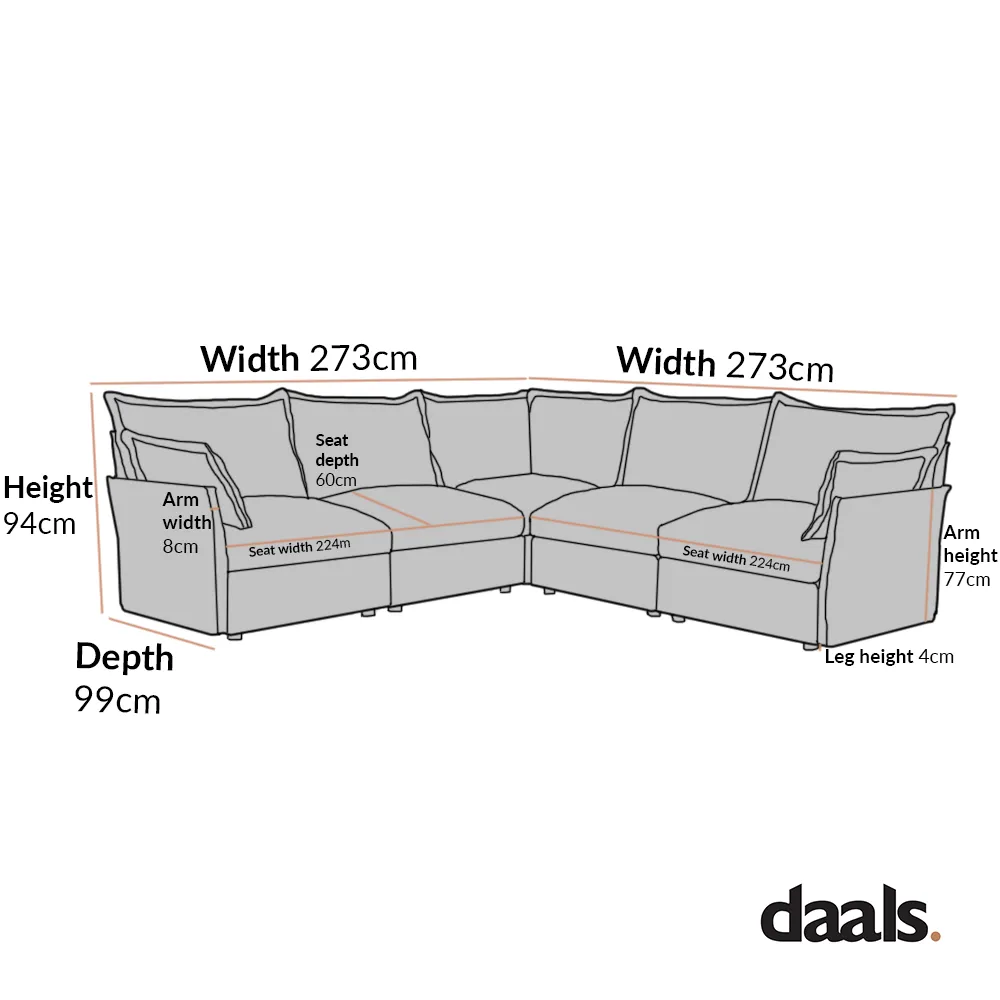 Byron Pillow Edge Mist Grey Boucle Modular Sofa, 5-Seater Corner