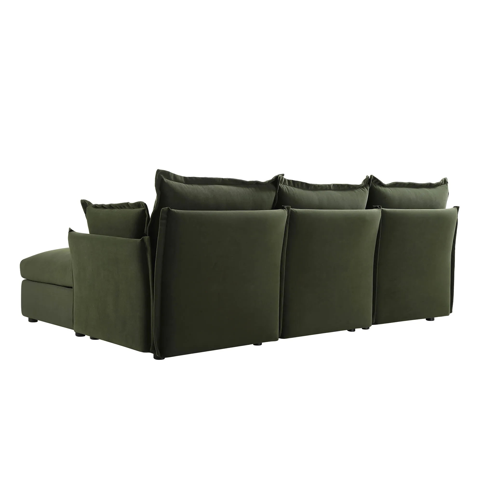 Byron Pillow Edge Moss Green Velvet Modular Sofa, 3-Seater Chaise