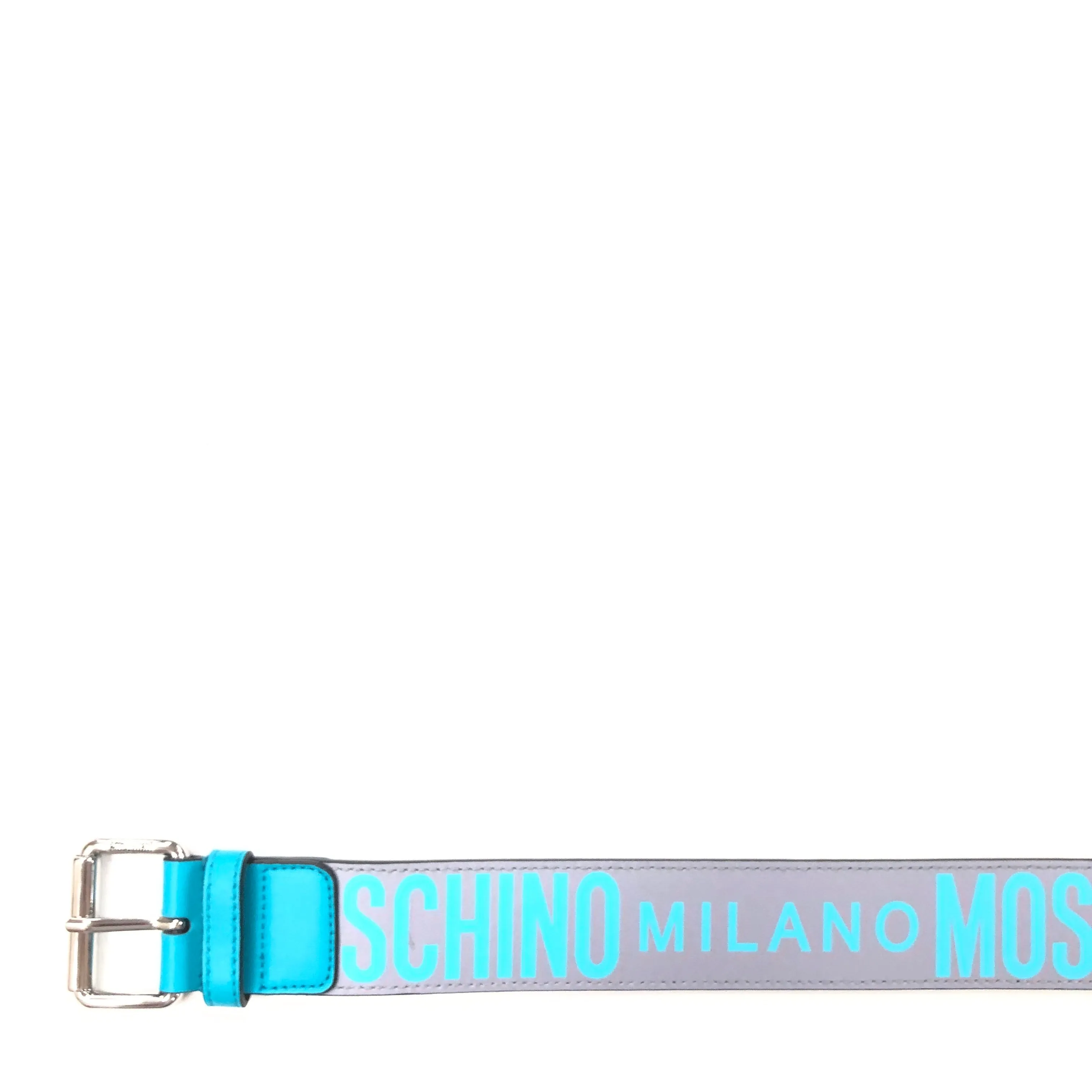 Calfskin Belt With Logo (Grey/Turquoise)