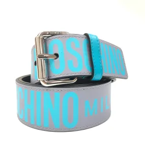 Calfskin Belt With Logo (Grey/Turquoise)