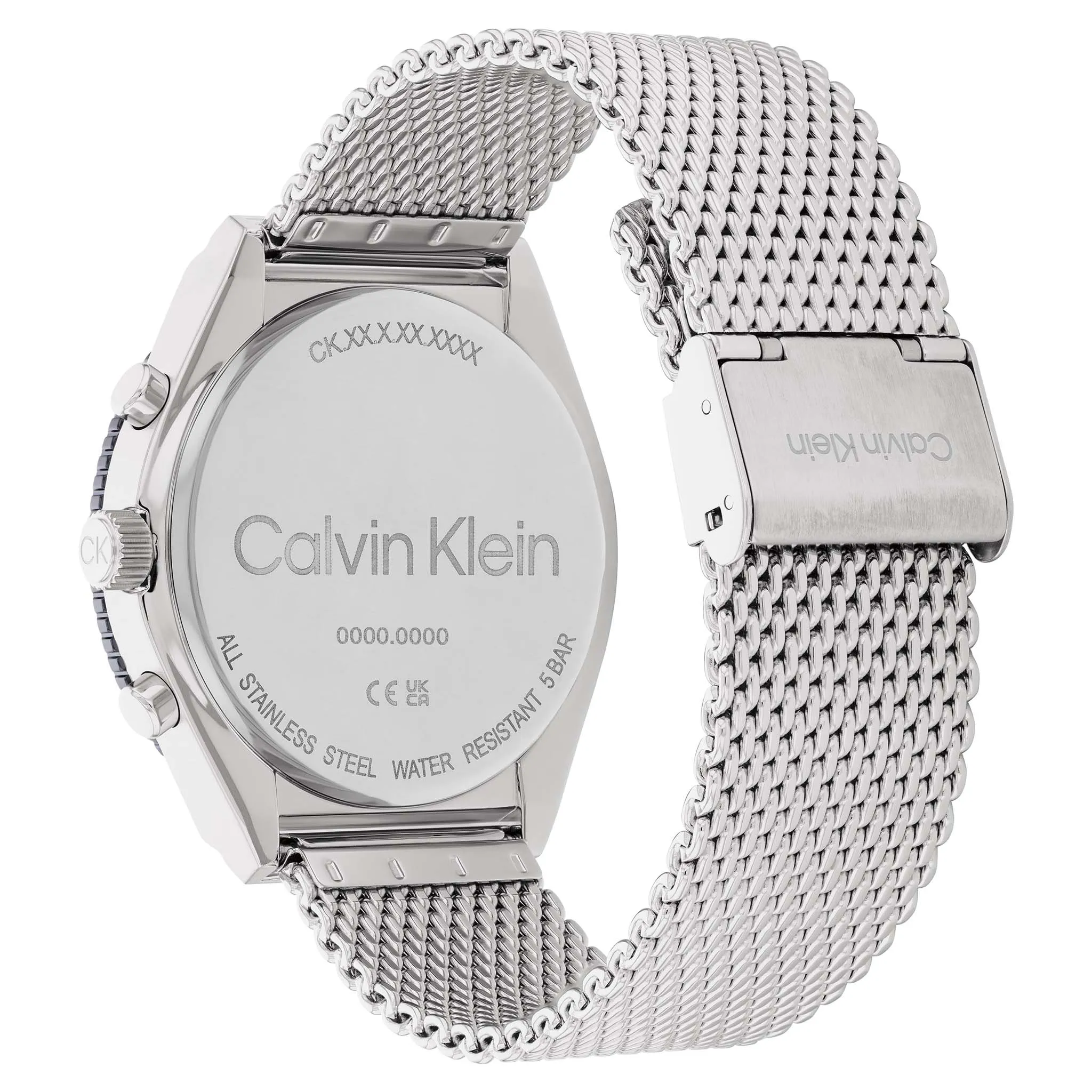 Calvin Klein Silver Steel Mesh Blue Dial Multi-function Men's Watch - 25200305