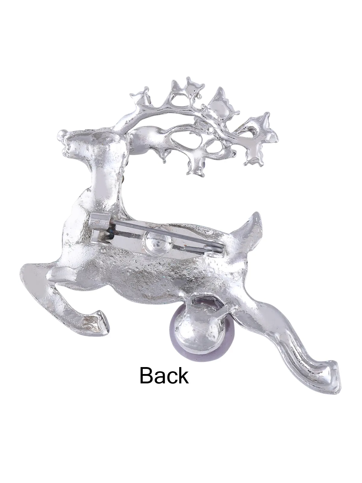 Classic Embellished with Diamonds Deer Pearl Brooch Pin