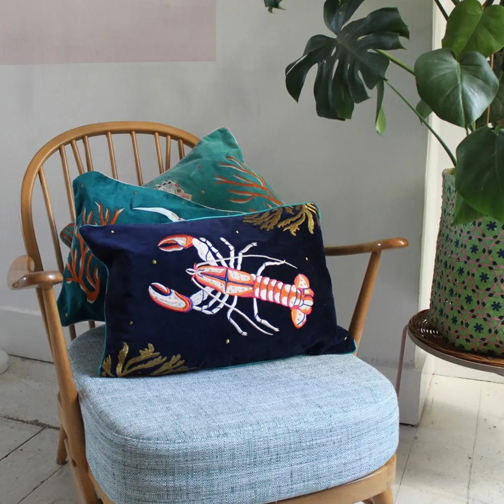 Coral Velvet Lobster Cushion