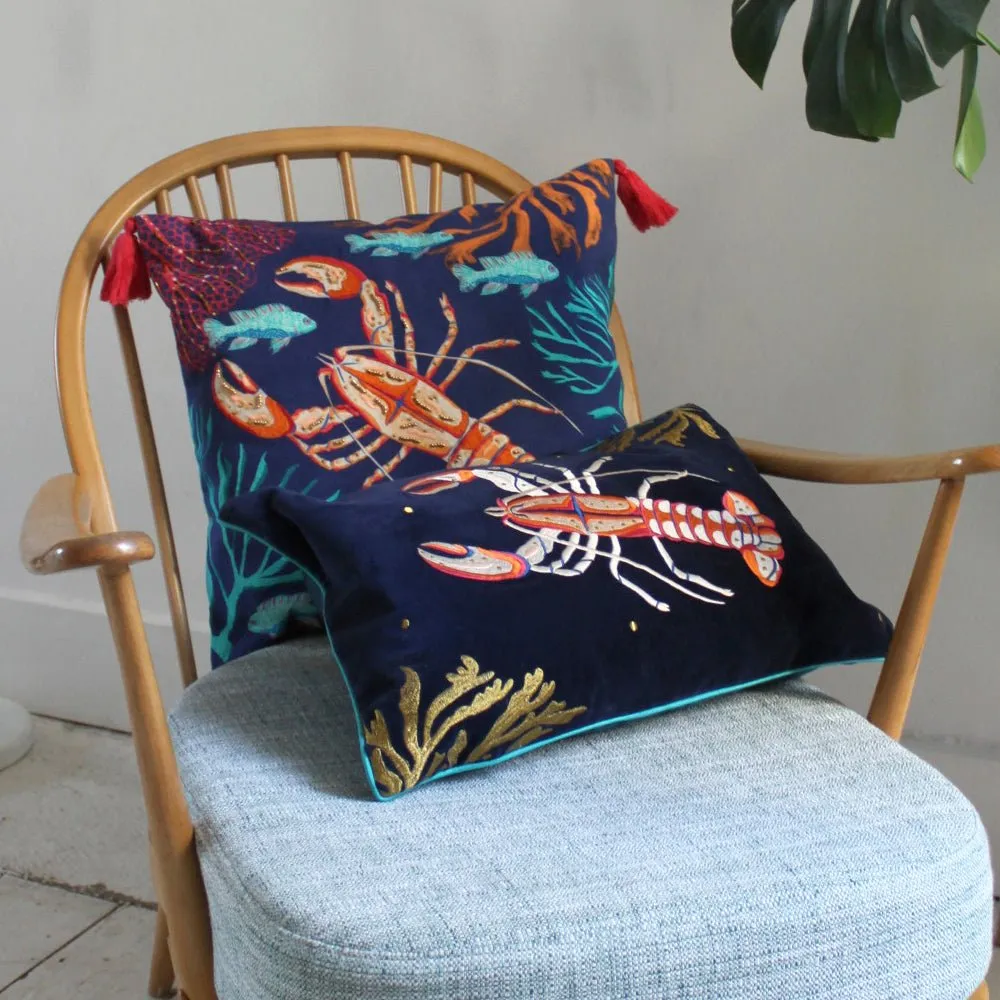 Coral Velvet Lobster Cushion