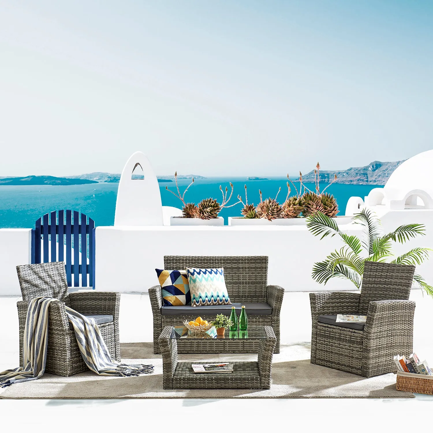 Corfu 4 Seater Garden Furniture Set in Grey