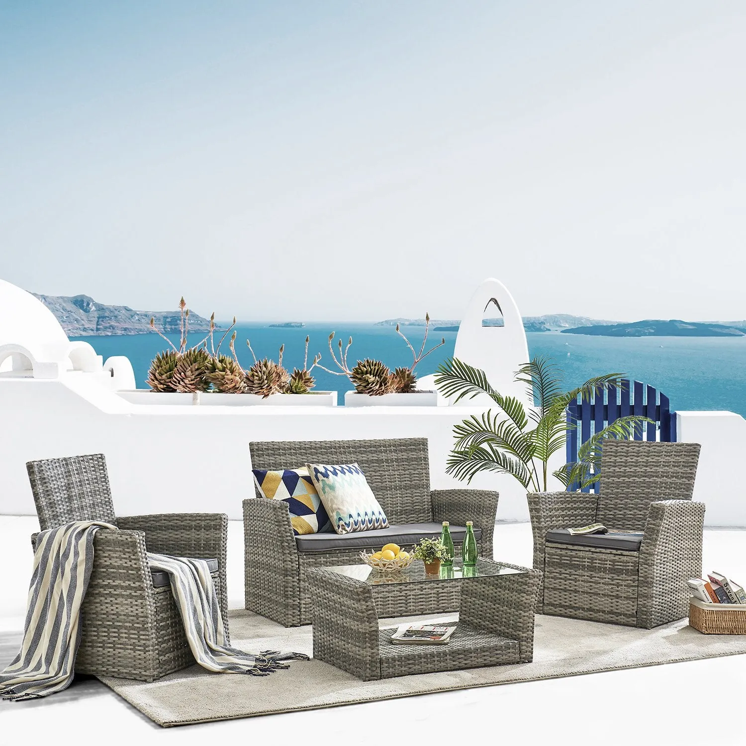 Corfu 4 Seater Garden Furniture Set in Grey