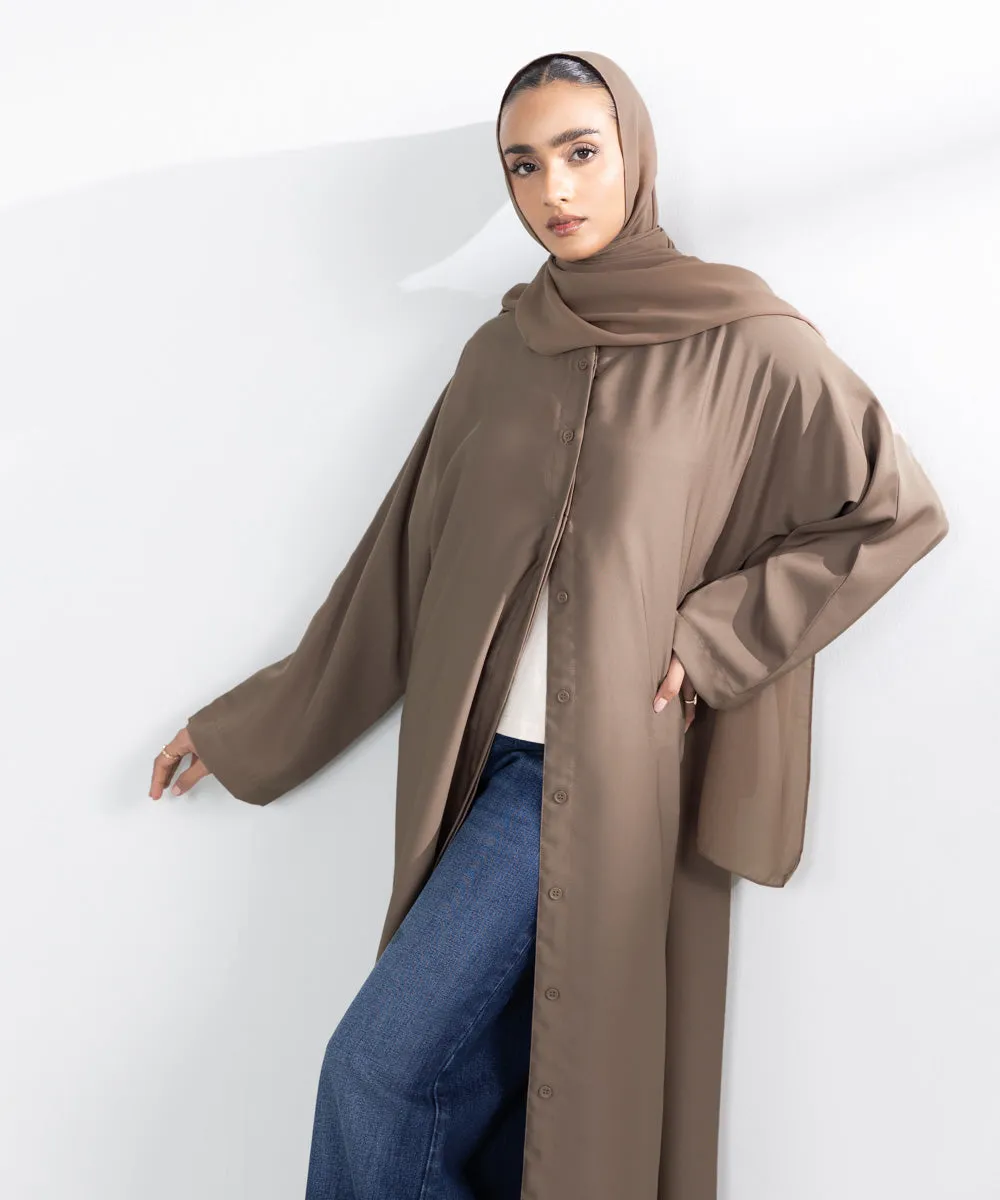 Crew Neck Button Through Abaya Set