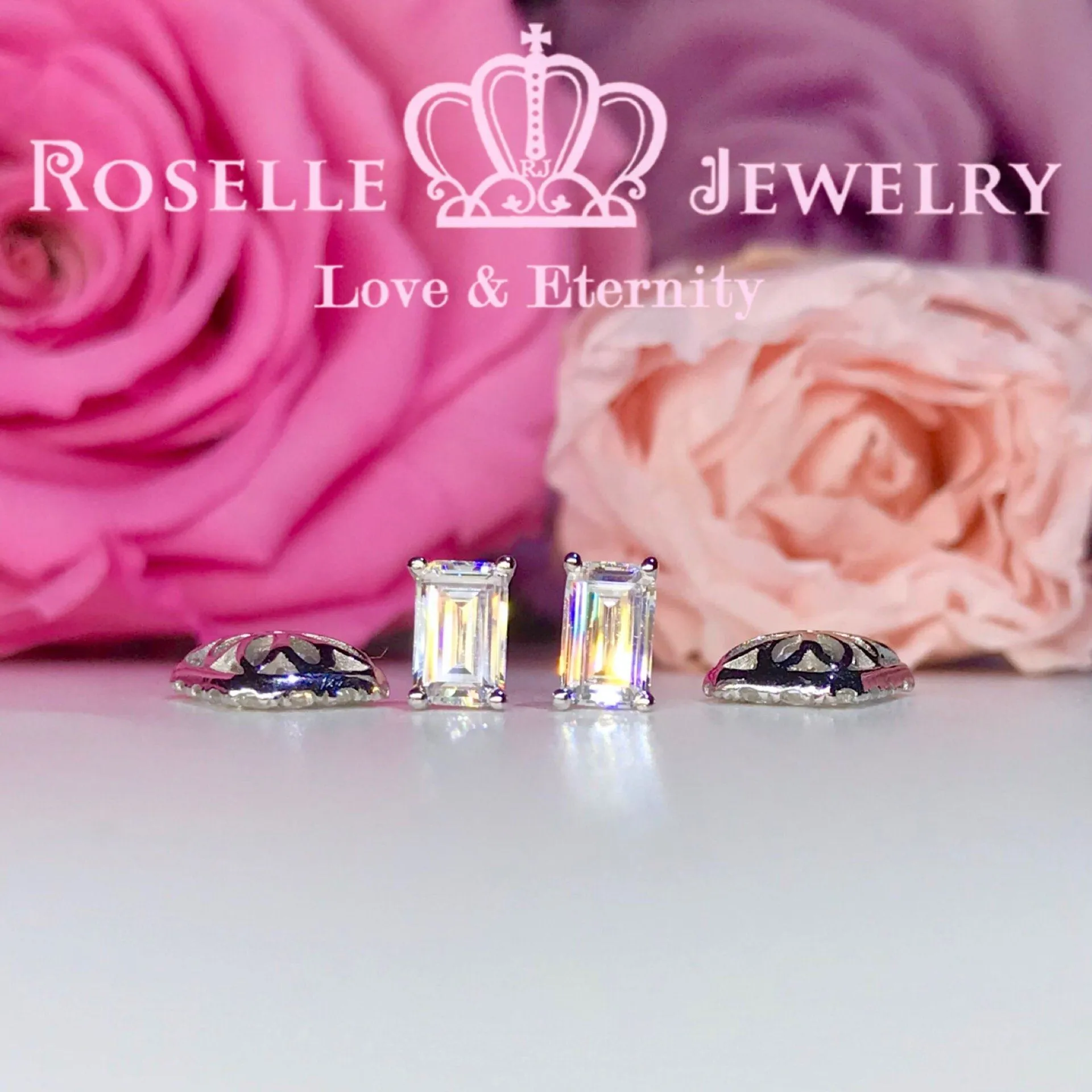 Detachable Emerald Cut Stud Earrings - EE1