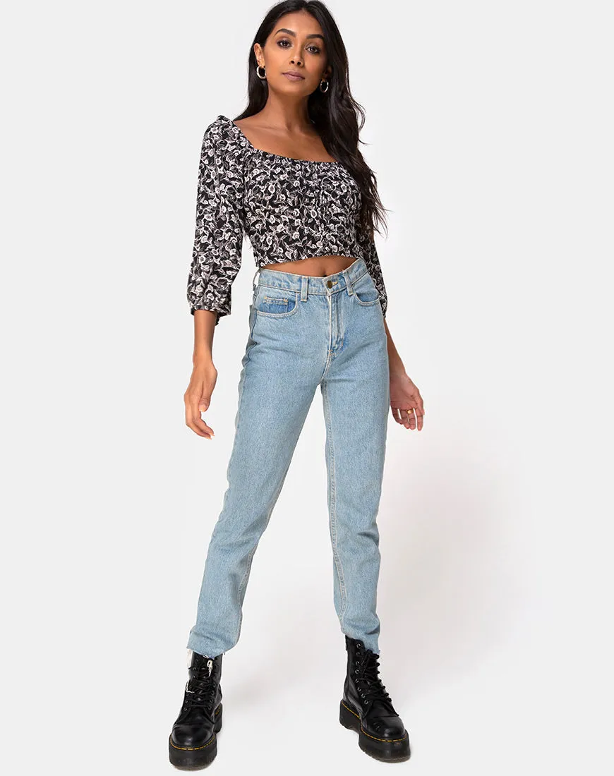 Dimen Crop Top In Wild Tulip Black