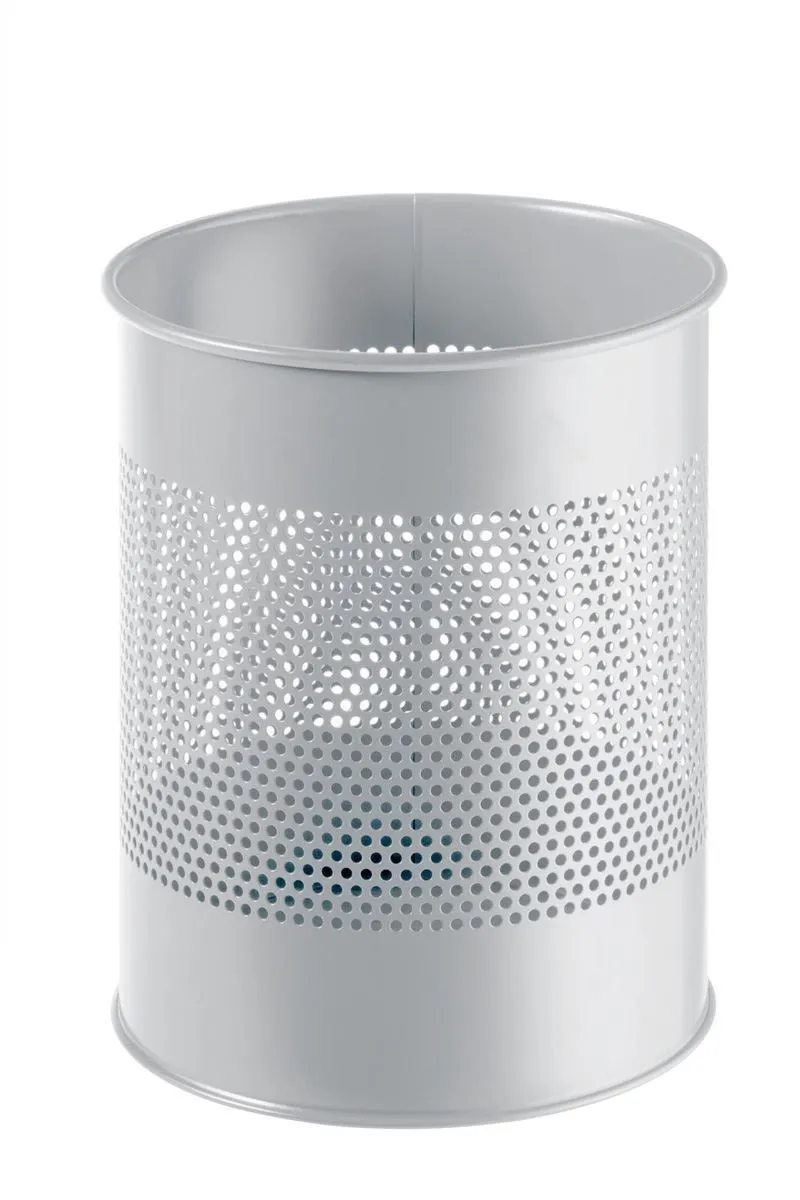 Durable Round Metal Perforated Waste Bin | Scratch Resistant Steel | 15L Grey